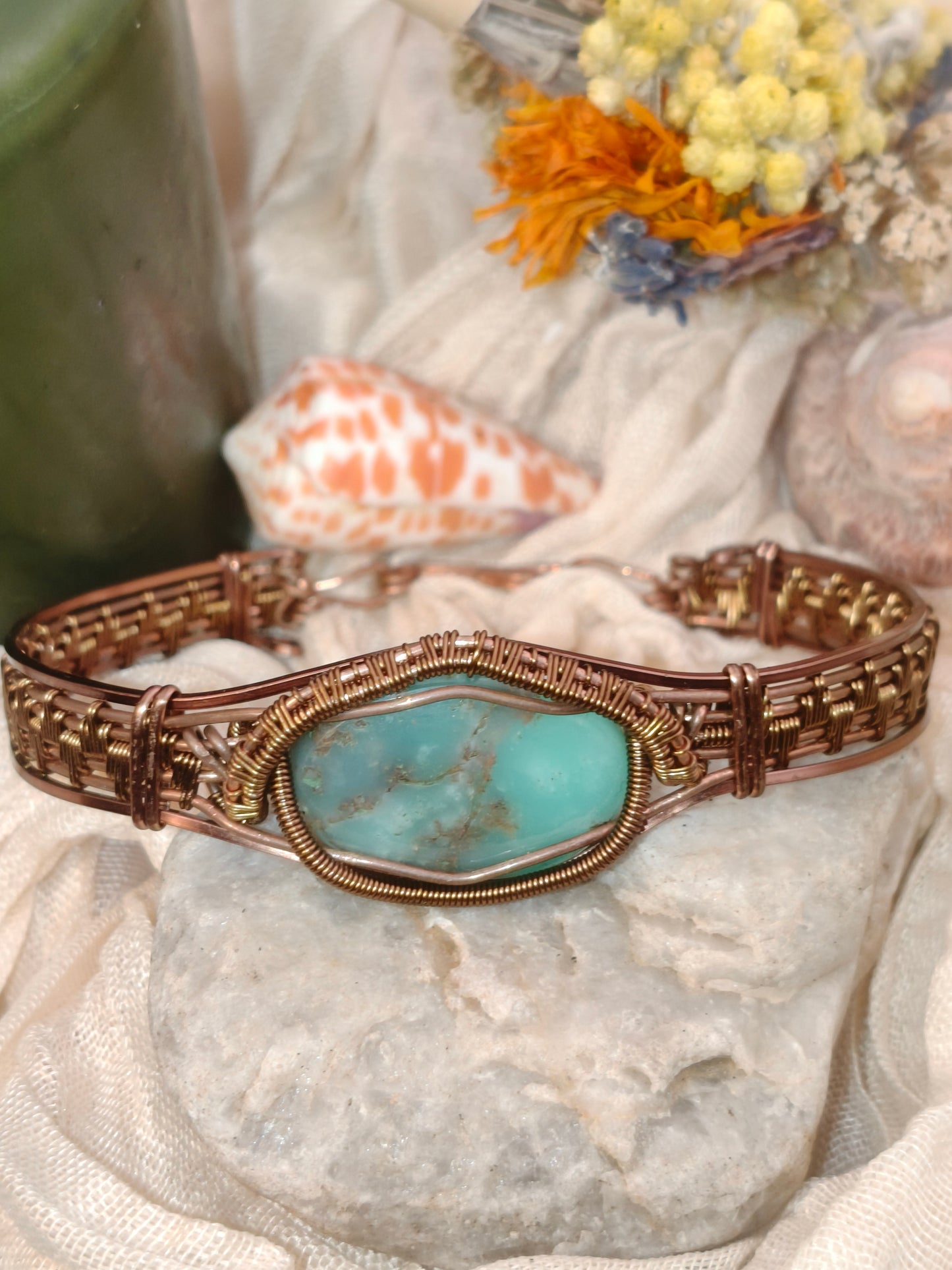 Chrysoprase Copper Cuff handcrafted unique made with soul