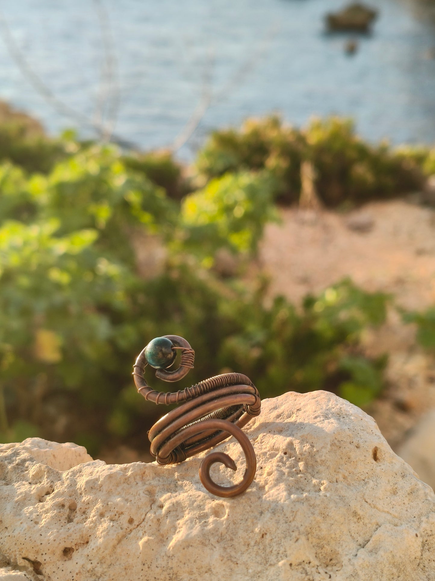 Ocean Coil Blue Tiger Eye Ring