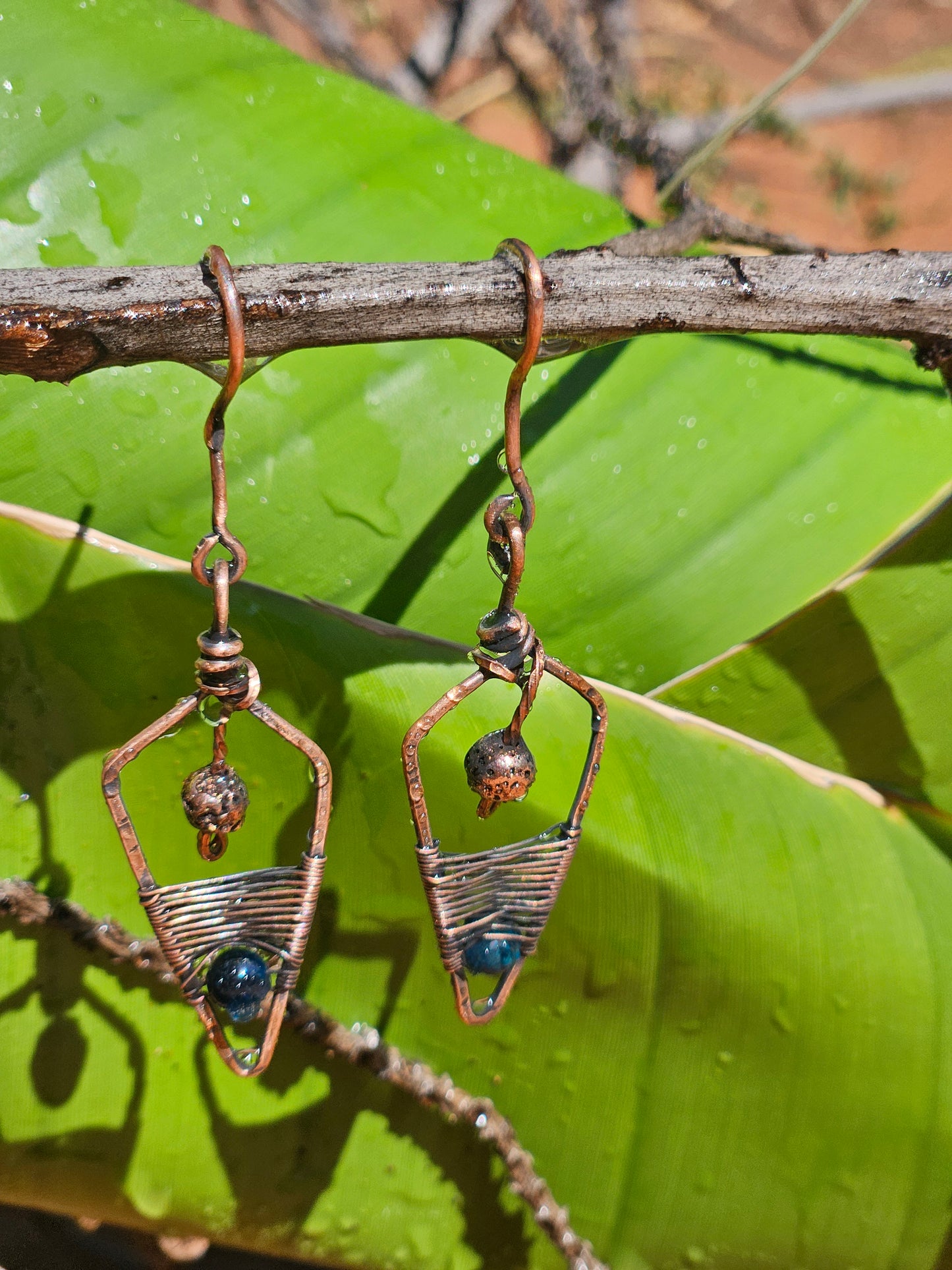Handcrafted Copper & Blue Tiger Eye Earrings