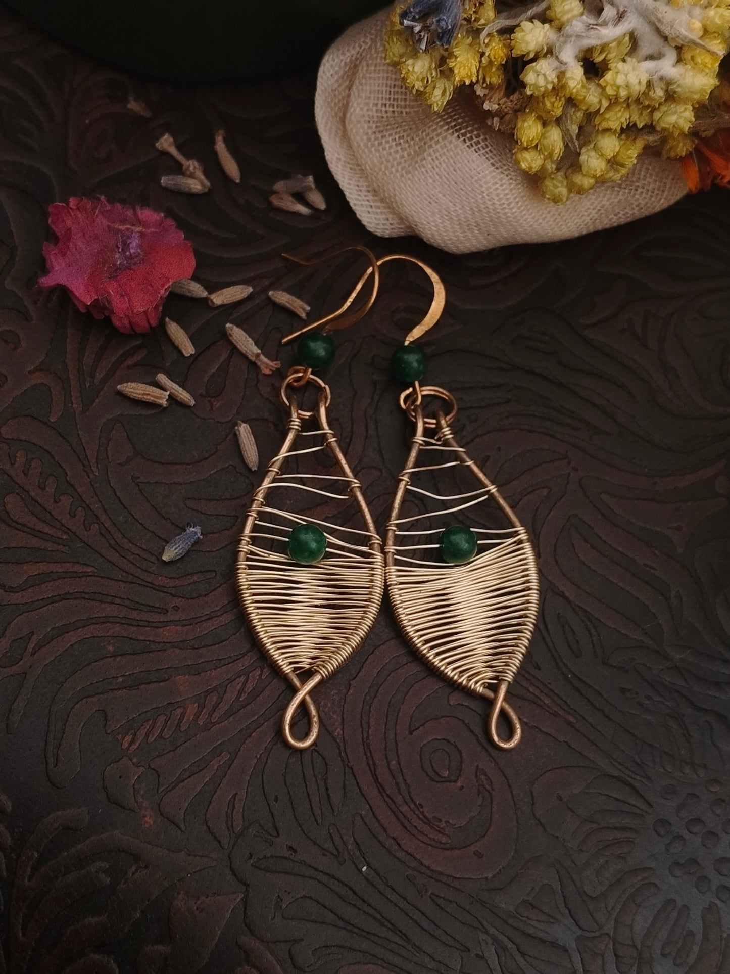 Aventurine Brass Earrings handcrafted with soul artisan 
