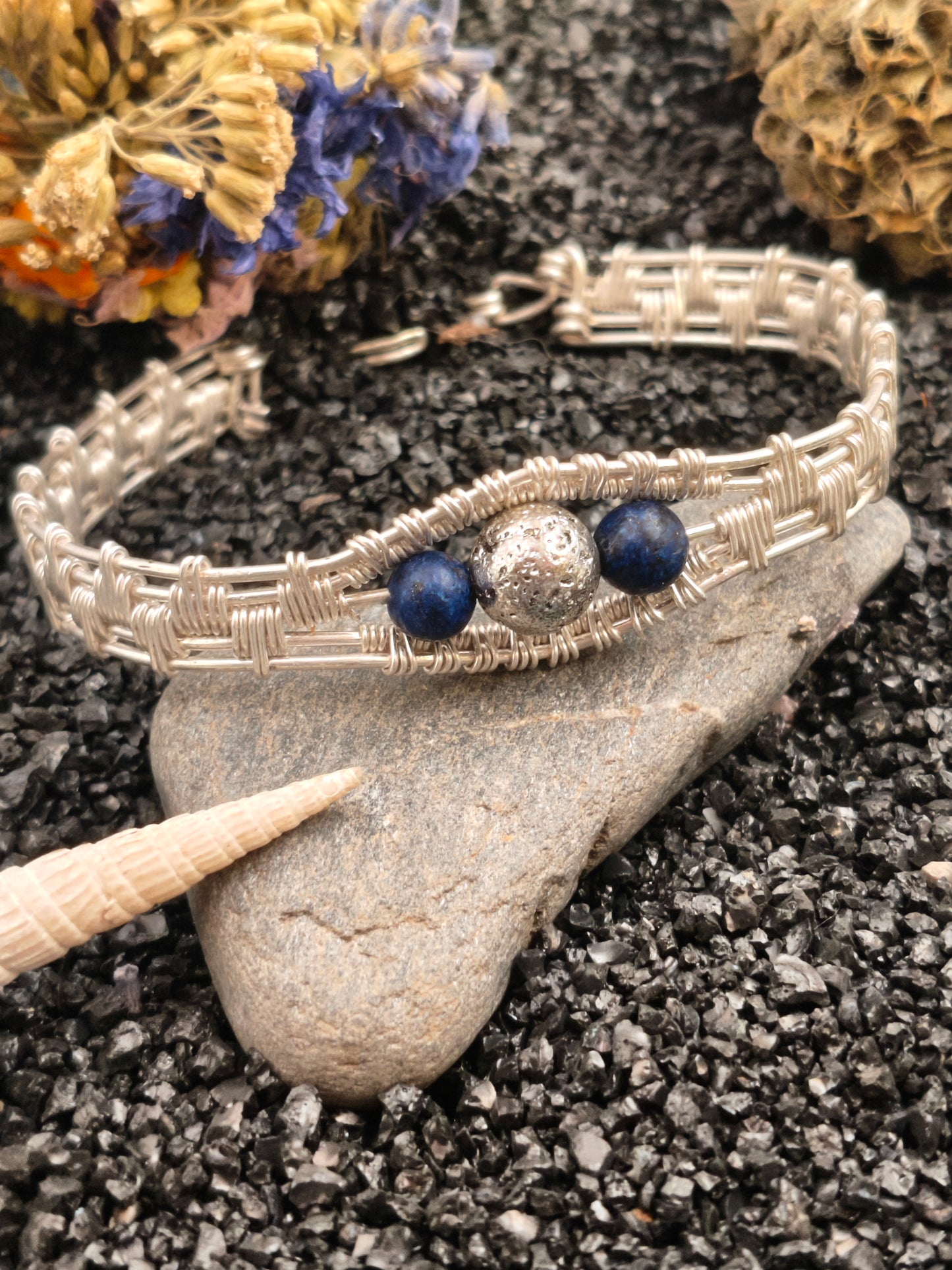 Blue Sodalite Bracelet in Silver Filled Wire handmade artisan weaved with soul