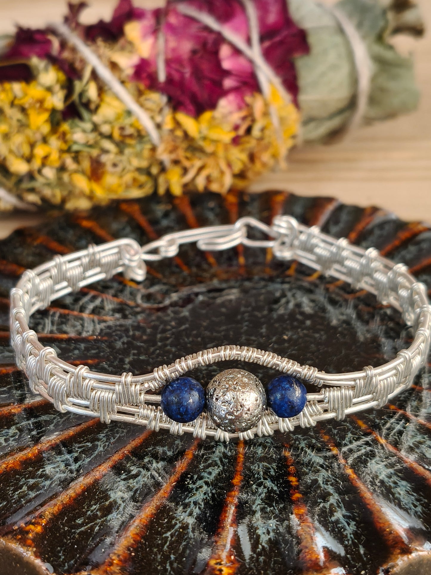 Blue Sodalite Bracelet in Silver Filled Wire handcrafted with soul