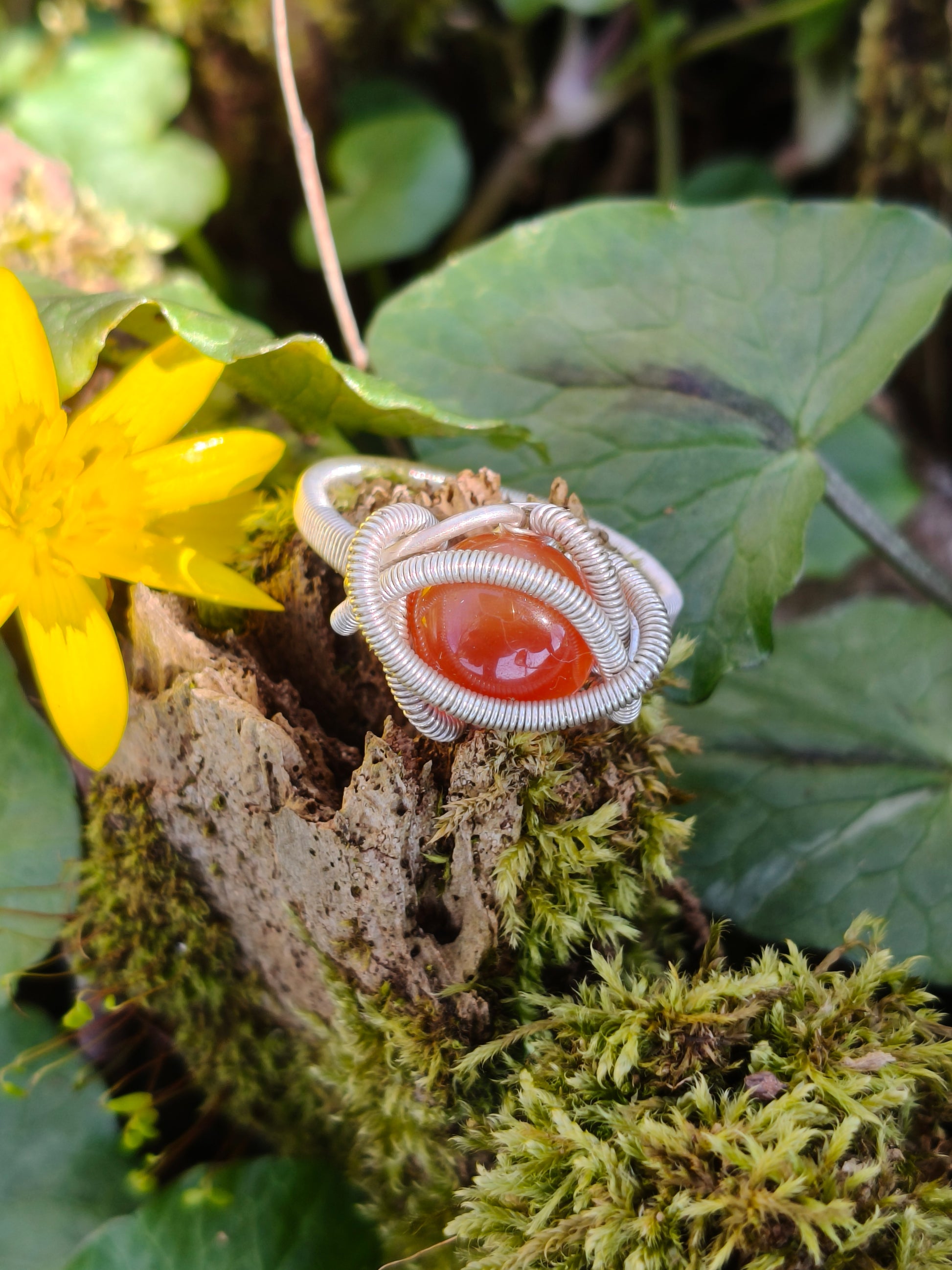 Carnelian and silver filled ring artisan handmade boho gypsy jewelry
