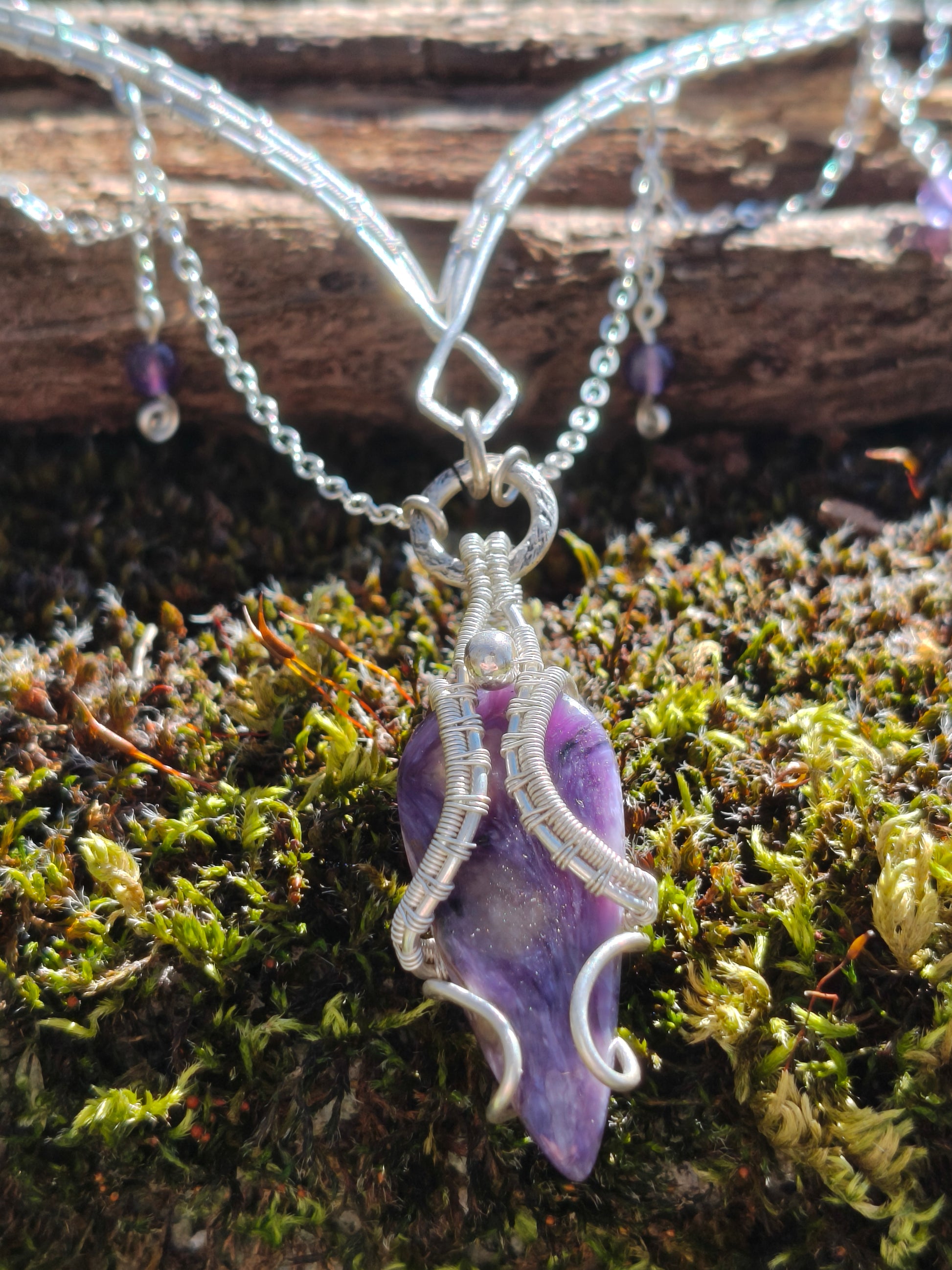 Elegant necklace charoite silver goddess