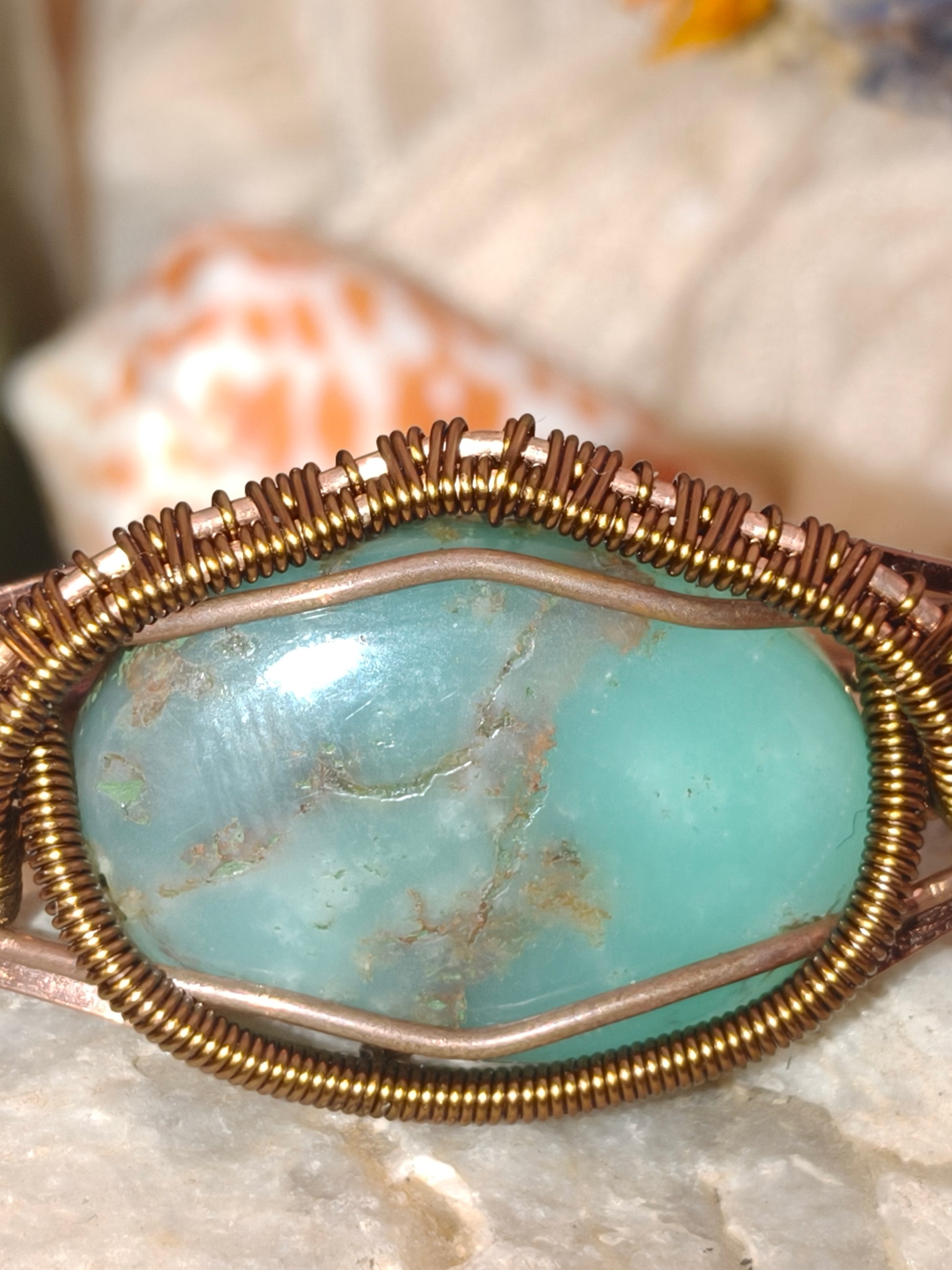 Chrysoprase Copper Cuff artisan handmade genuine gemstone