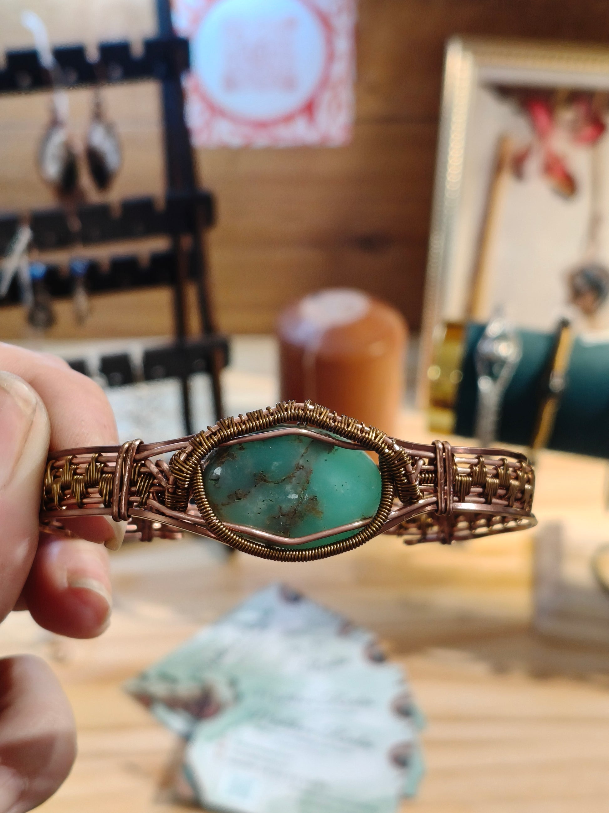 Chrysoprase Copper Cuff  handmade weaved with soul artisan