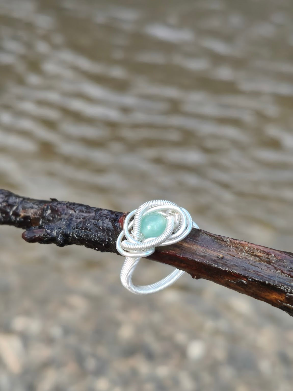 Silver Weave Ring – Green Aventurine