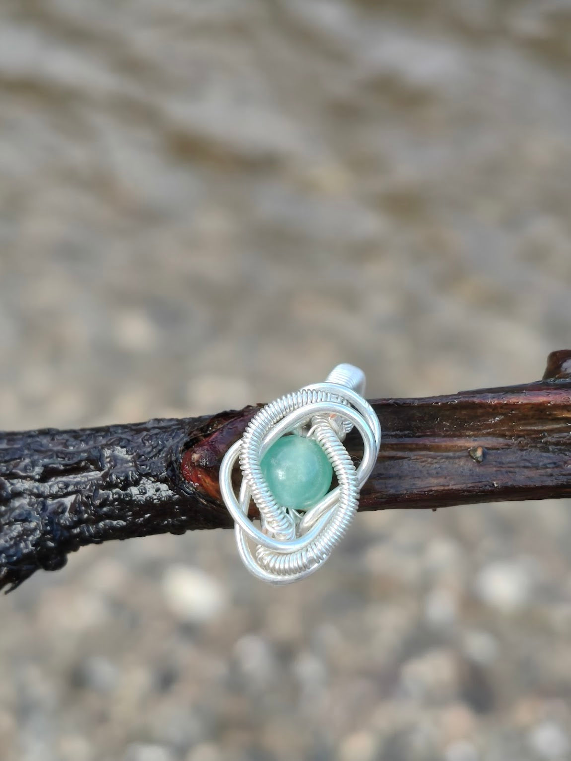Silver Weave Ring – Green Aventurine
