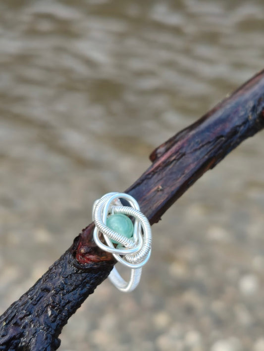 Silver Weave Ring – Green Aventurine