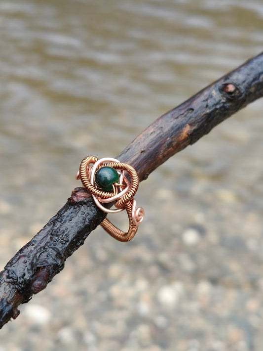 Anillo de cobre cálido – Ojo de tigre verde