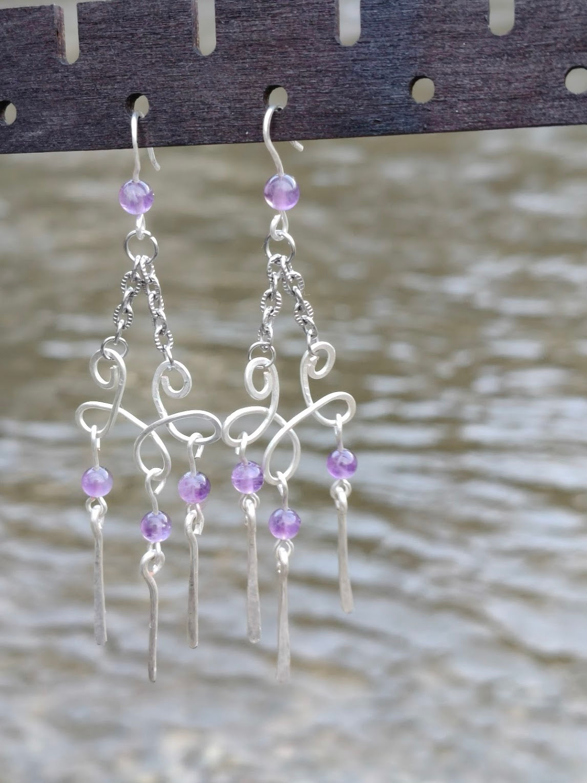 Pendientes de cobre relleno de plata – Cascada de amatista