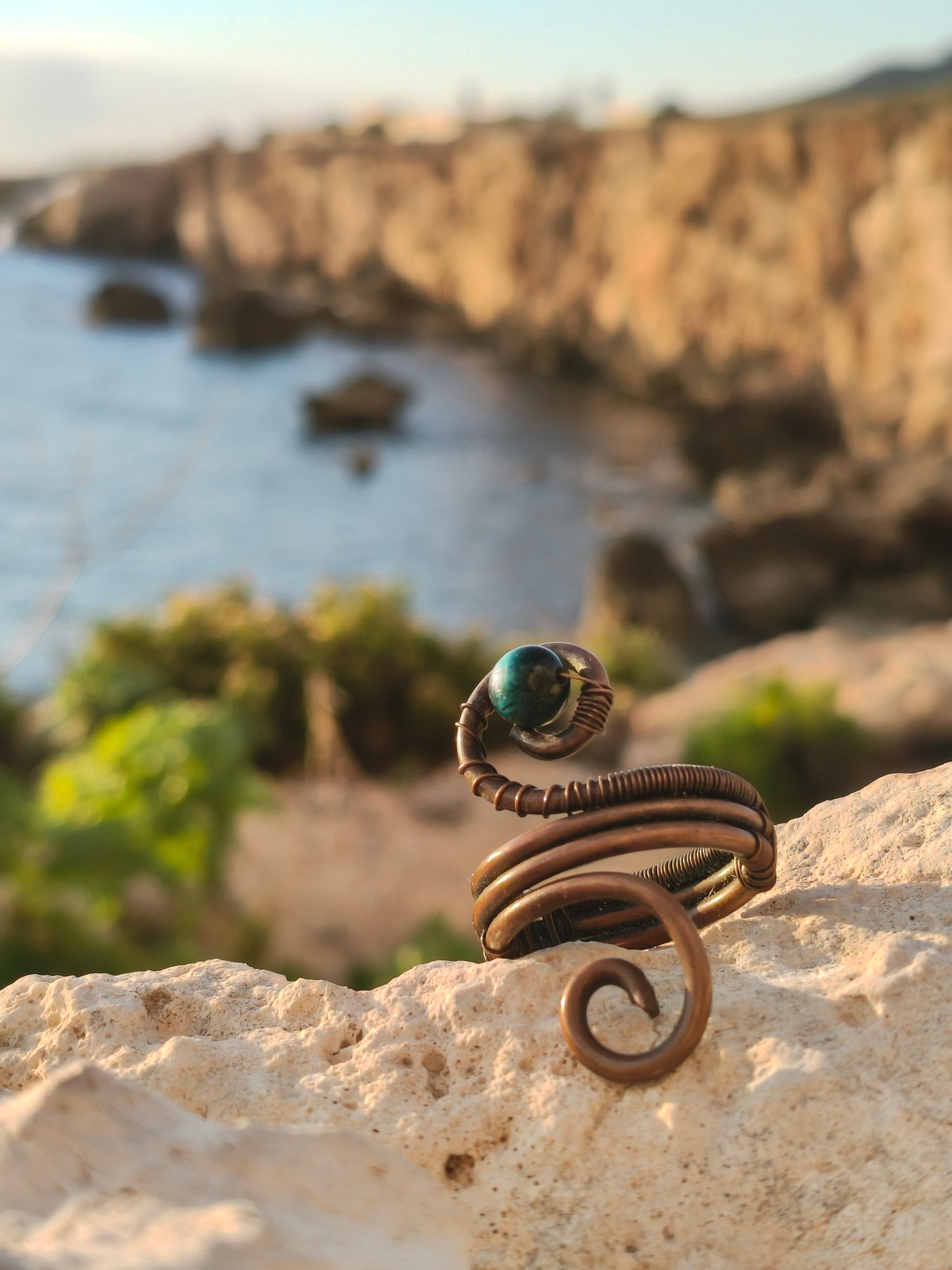 Ocean Coil Blue Tiger Eye Ring