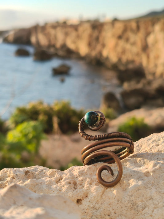 Ocean Coil Blue Tiger Eye Ring