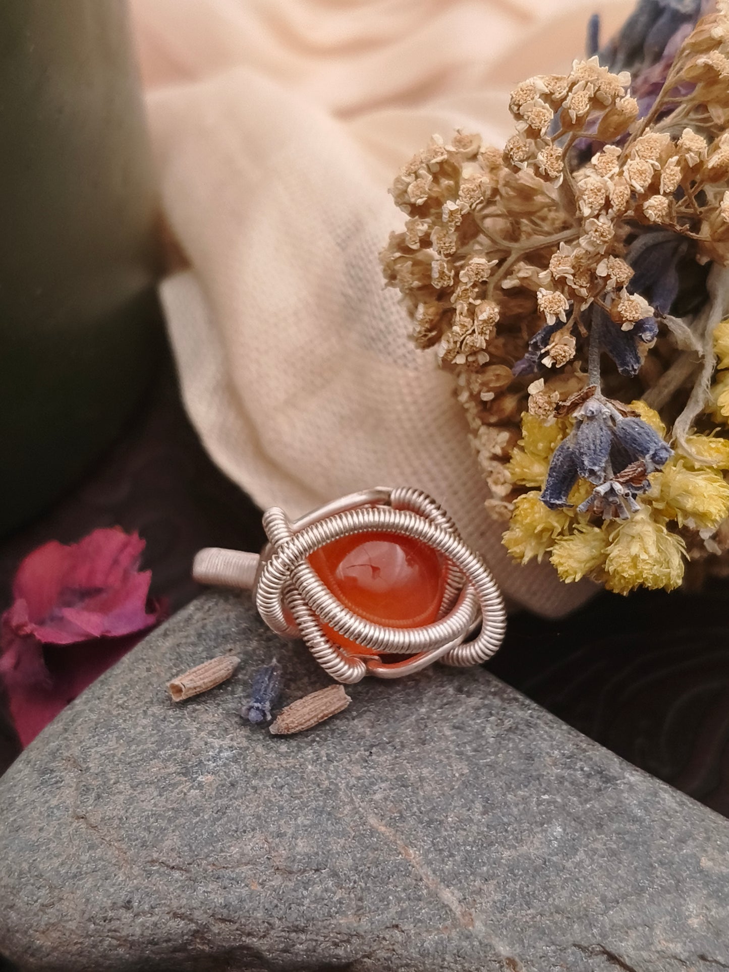 Carnelian and silver filled Ring - Solar coil