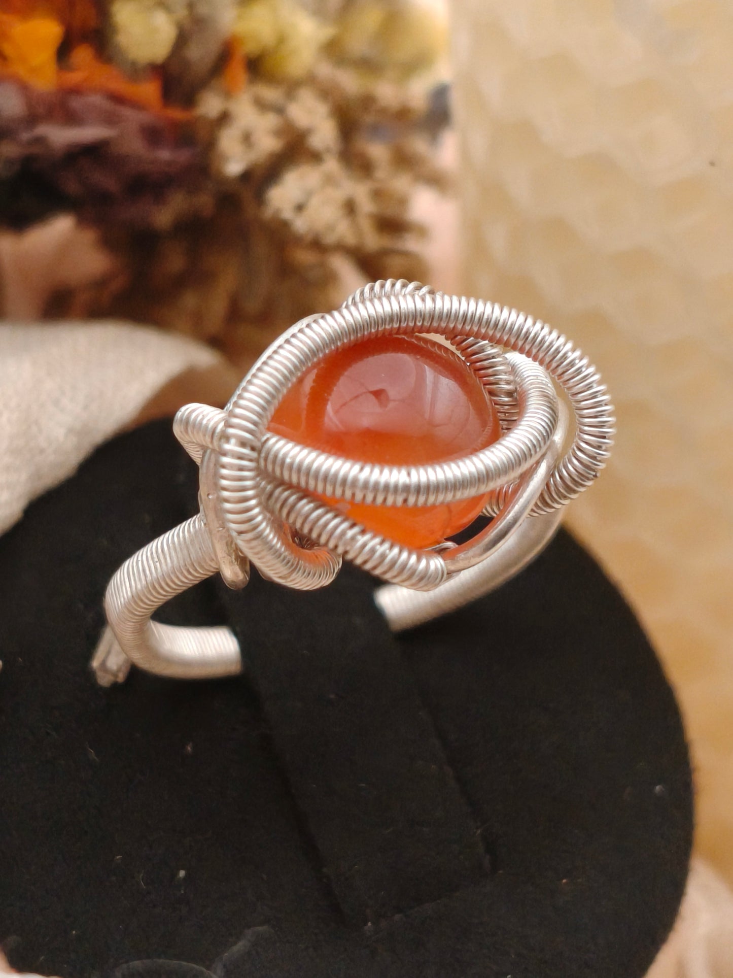 Carnelian and silver filled Ring - Solar coil