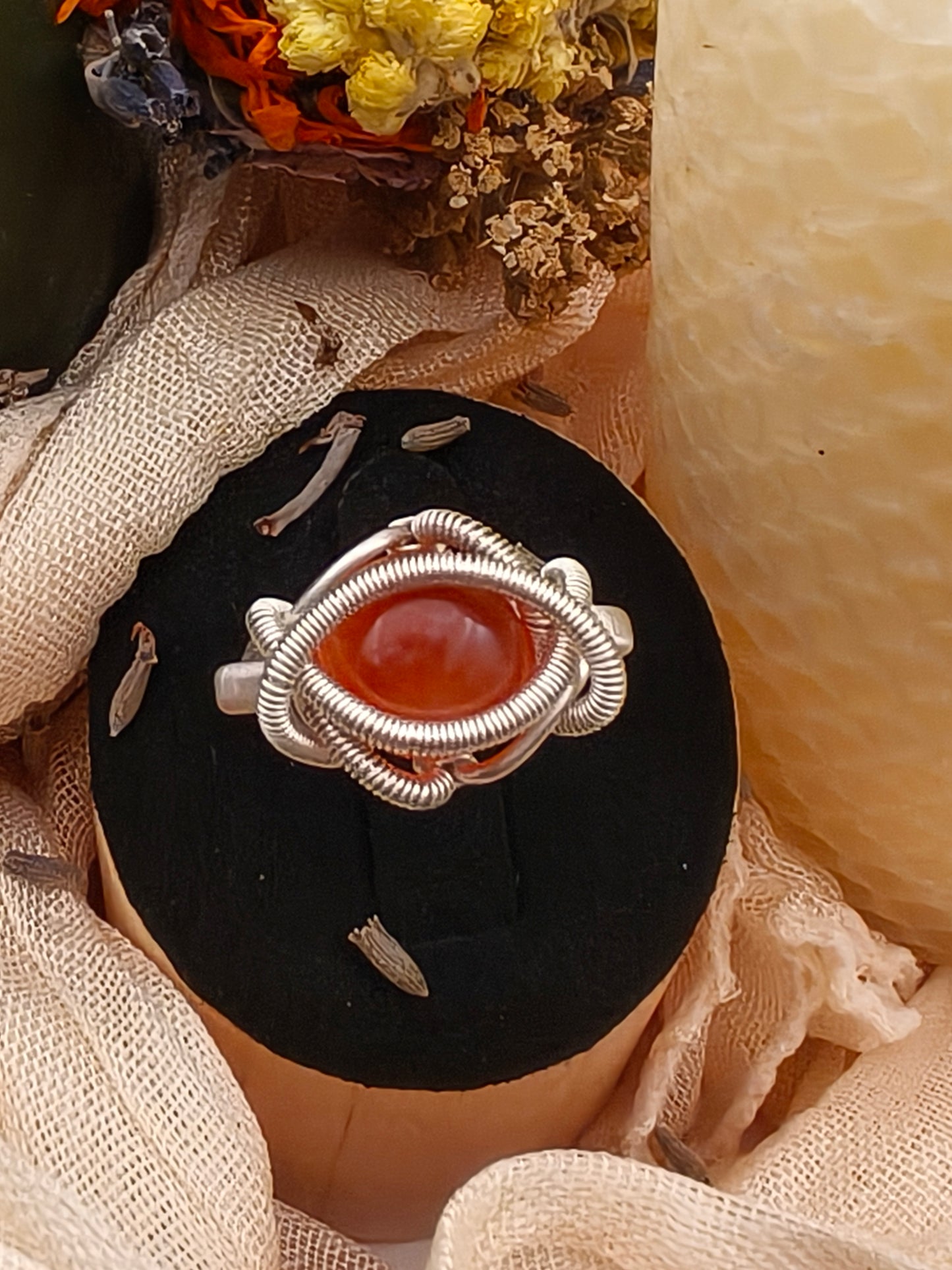 Carnelian and silver filled Ring - Solar coil