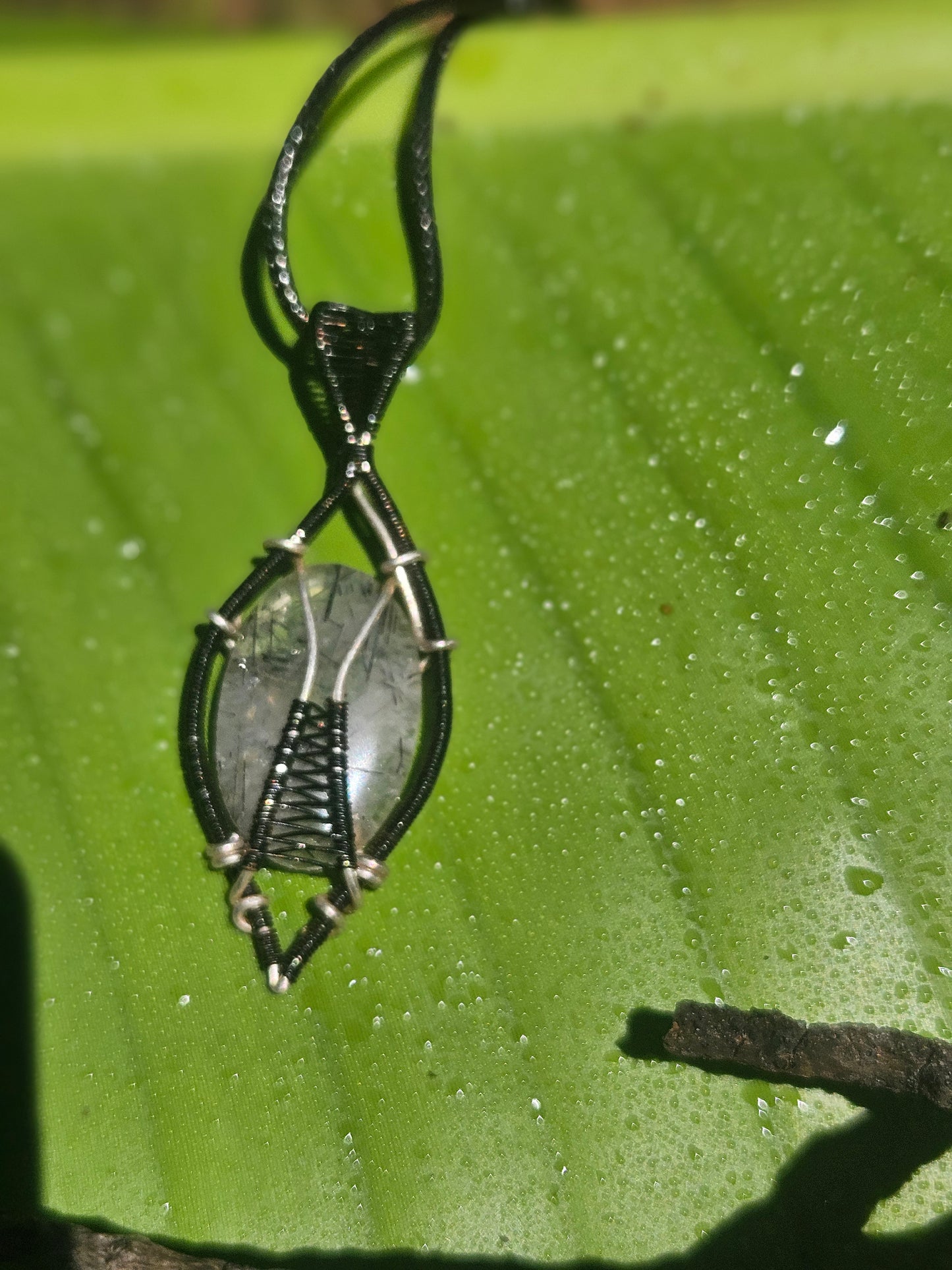 Shadow Thread Pendant – Tourmalinated Quartz in Silver-Filled & Black Copper