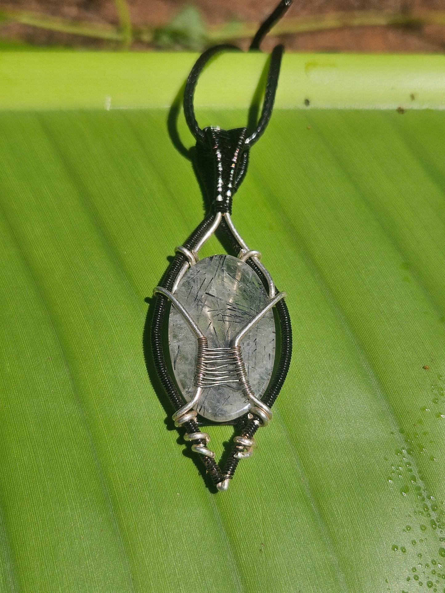 Shadow Thread Pendant – Tourmalinated Quartz in Silver-Filled & Black Copper