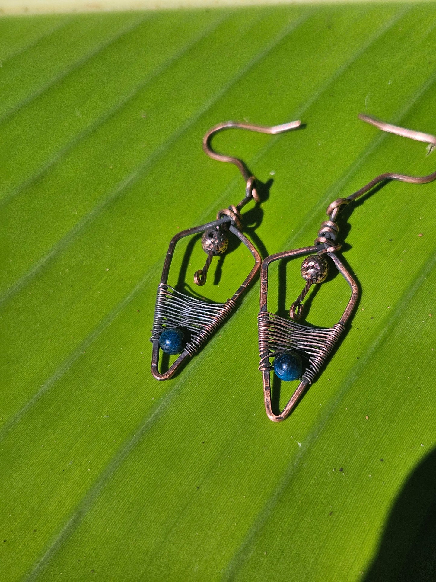 Handcrafted Copper & Blue Tiger Eye Earrings