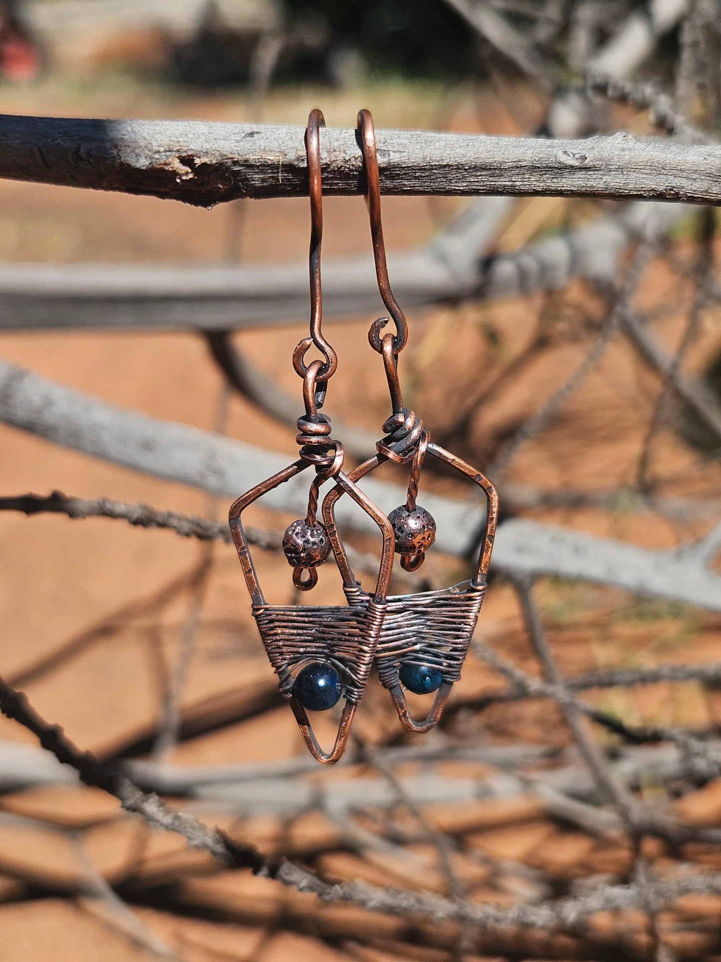 Handcrafted Copper & Blue Tiger Eye Earrings