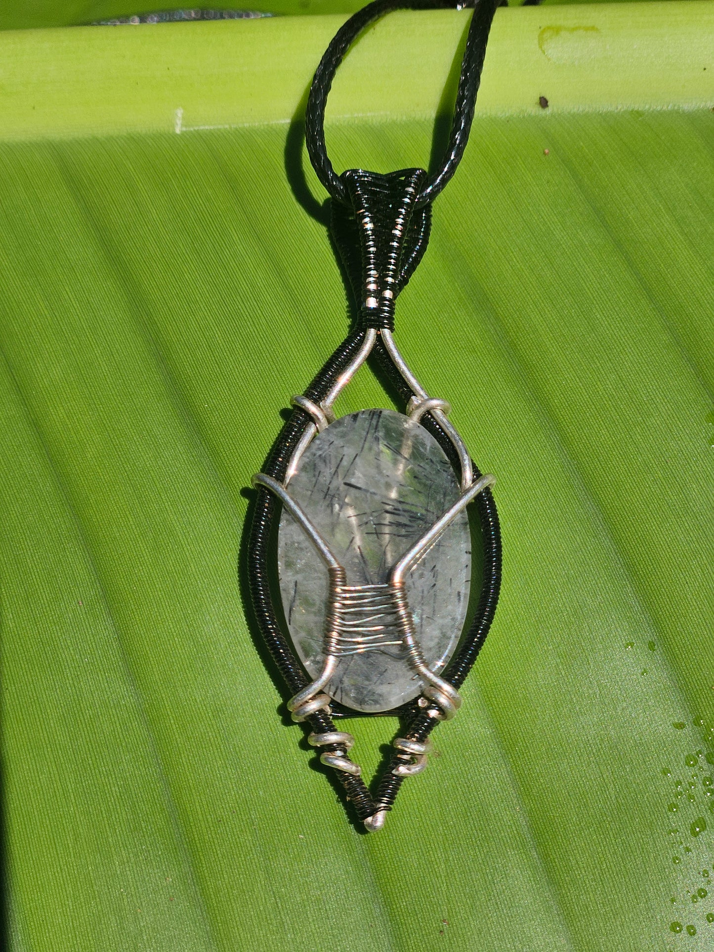 Shadow Thread Pendant – Tourmalinated Quartz in Silver-Filled & Black Copper
