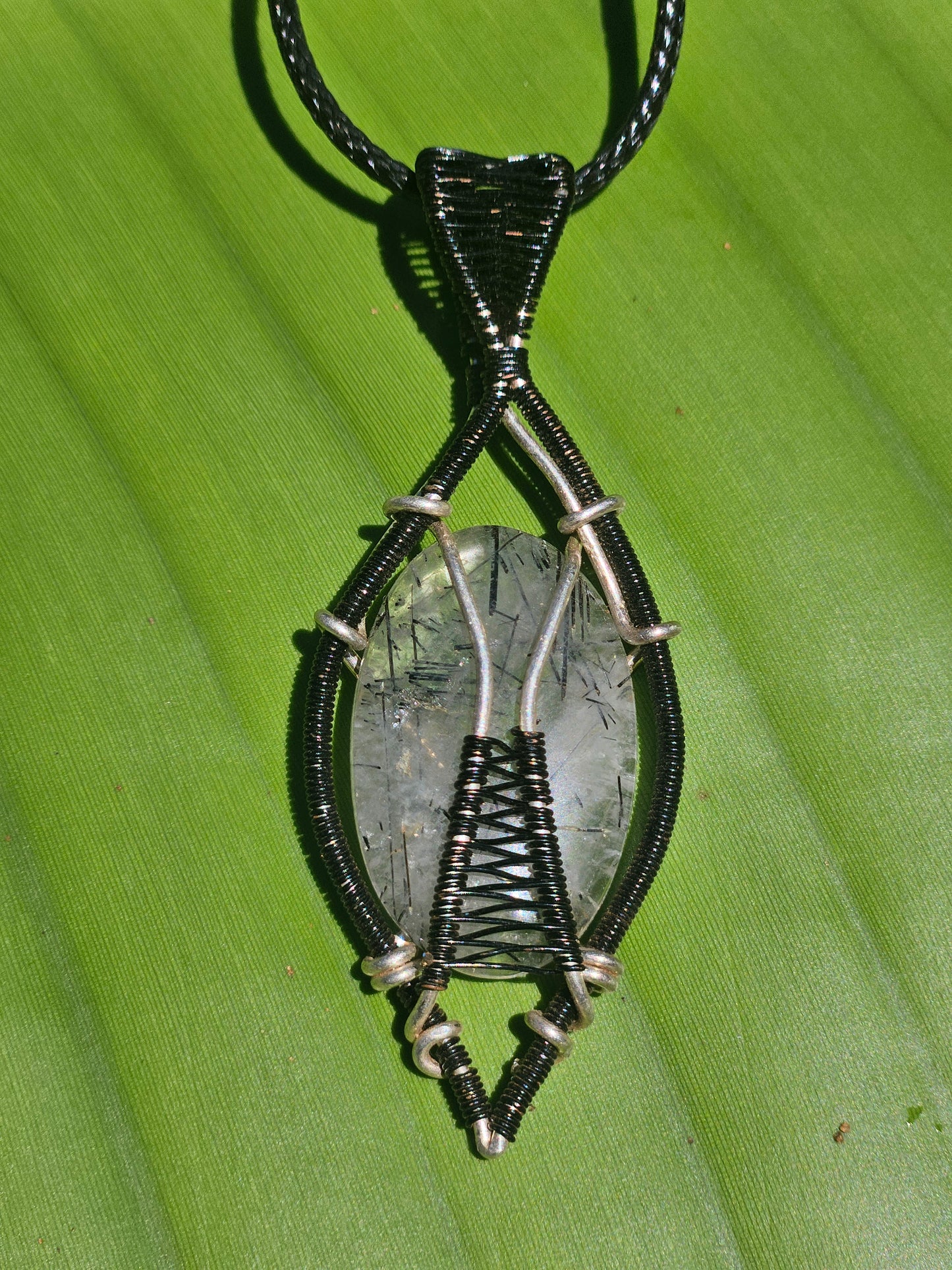 Shadow Thread Pendant – Tourmalinated Quartz in Silver-Filled & Black Copper